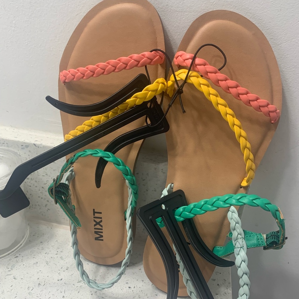 Mixit Women's Braided Sandals - Coral, Yellow, Teal